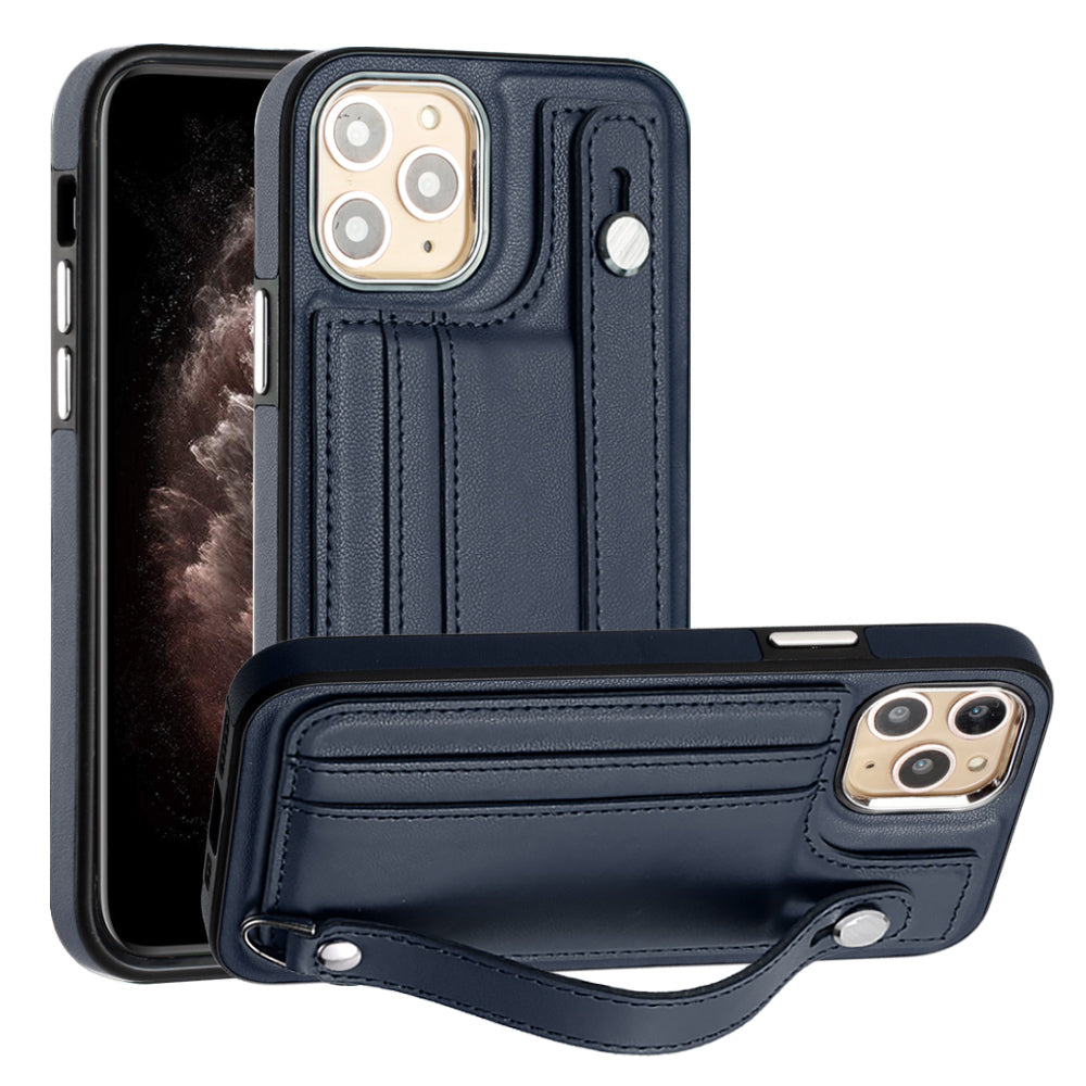Card Slots Phone Case for iPhone 11 Pro YB Leather Coating Series-5 Anti-Scratch TPU Cover with Kickstand Card Slots Phone Case for iPhone 11 Pro YB Leather Coating Series-5 Anti-Scratch TPU Cover with Kickstand
